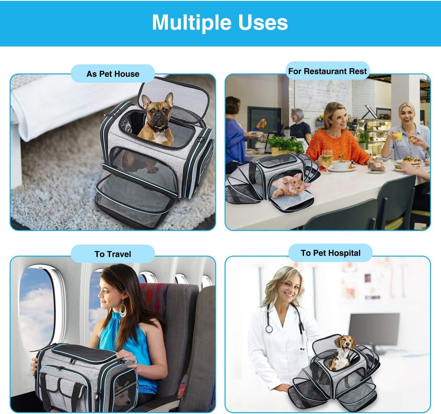 Large Soft-Sided Expandable Pet Travel Carrier with Fleece Pad