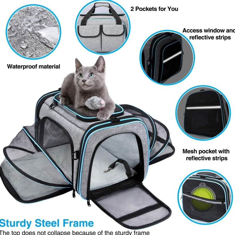 Large Soft-Sided Expandable Pet Travel Carrier with Fleece Pad