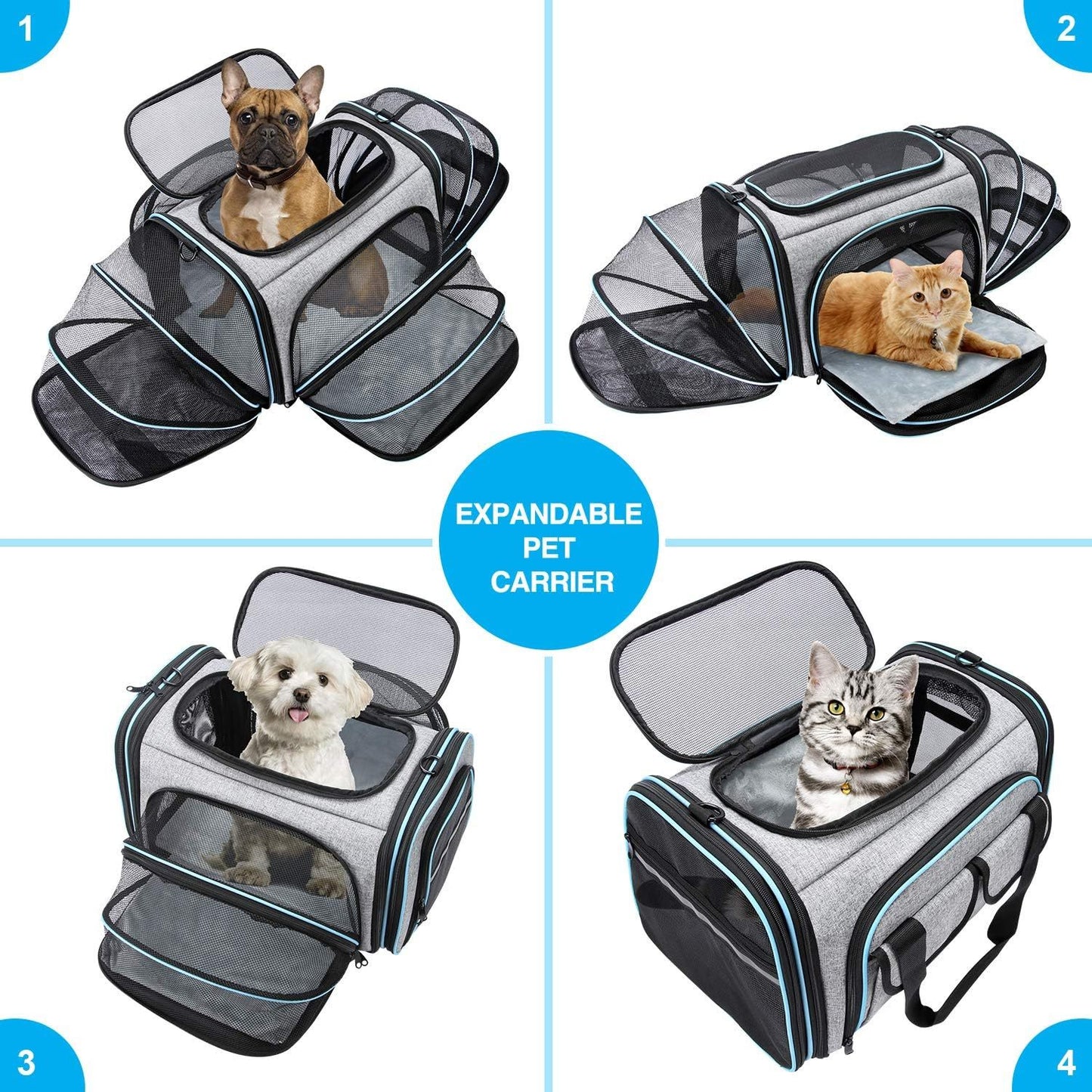 Large Soft-Sided Expandable Pet Travel Carrier with Fleece Pad