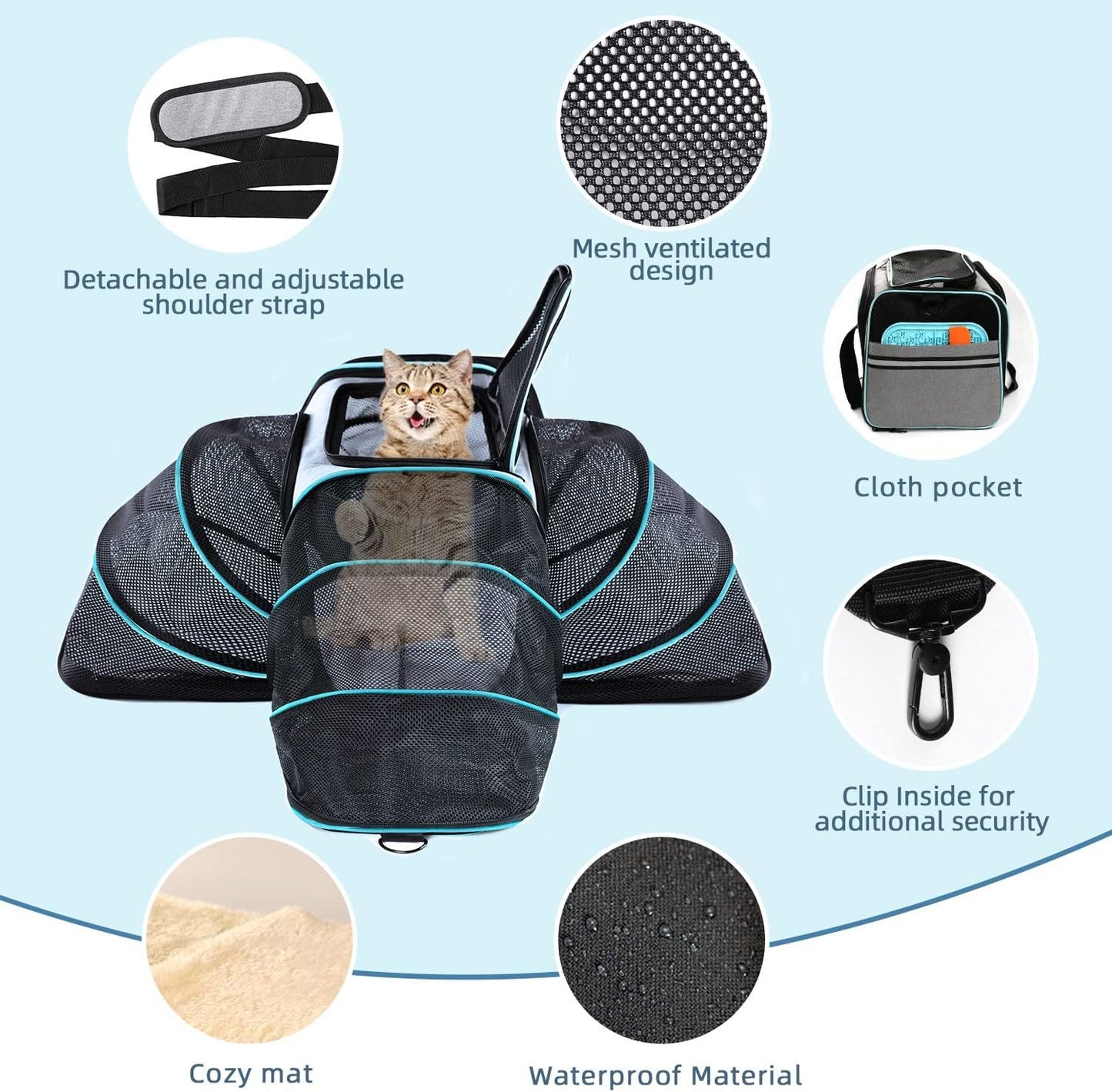 Large Soft-Sided Expandable Pet Travel Carrier with Fleece Pad