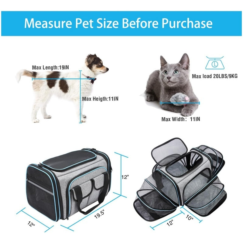 Large Soft-Sided Expandable Pet Travel Carrier with Fleece Pad