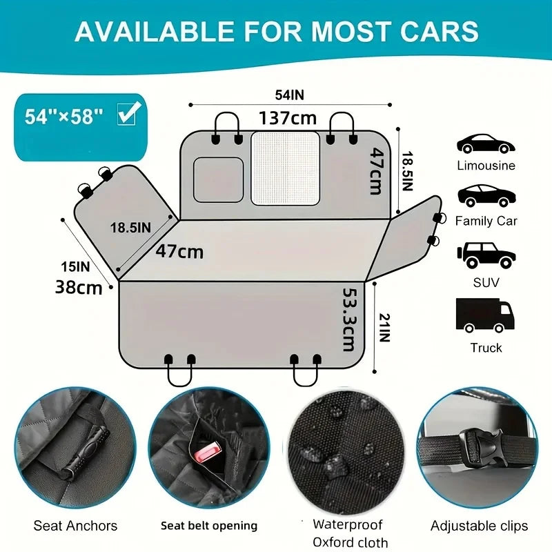 Waterproof Dog Car Seat Hammock Cover – Scratch-Resistant, Eco-Friendly Protector for All Breeds