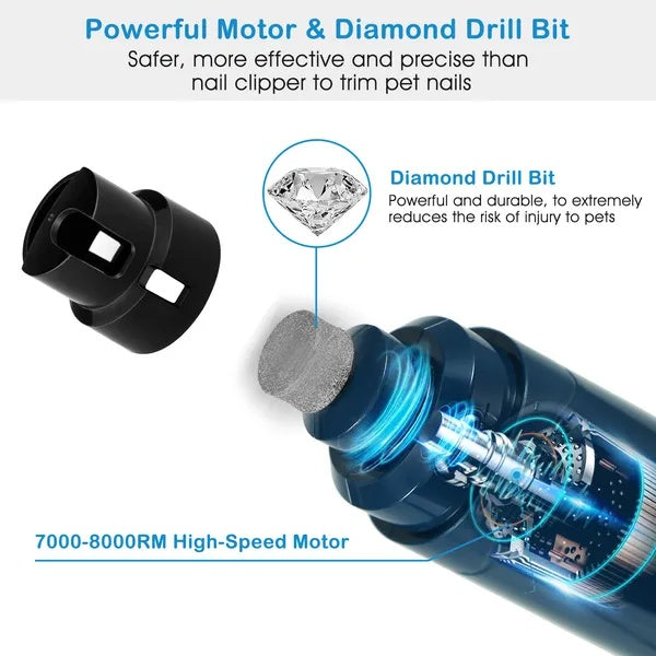 Premium Pet Nail Grinder – Rechargeable, Quiet & Adjustable 2-Speed Electric Trimmer for Dogs and Cats