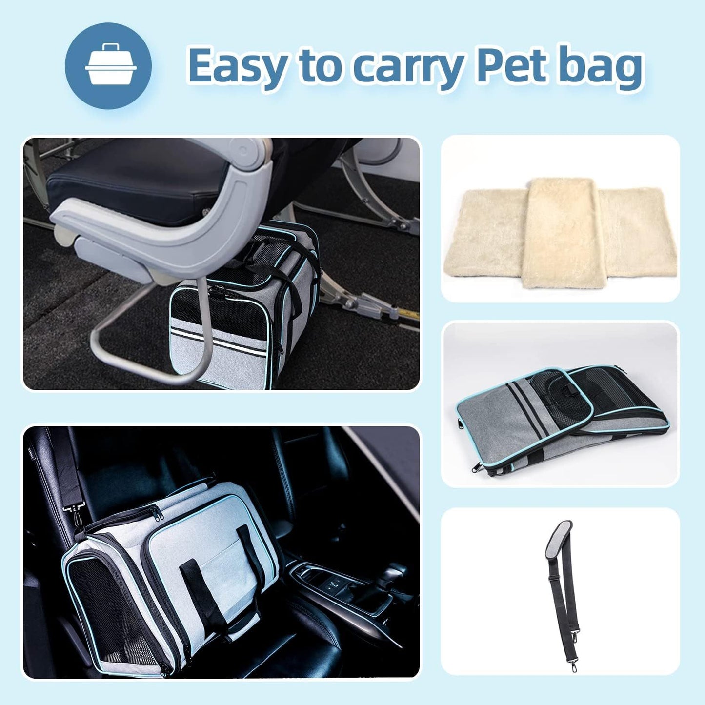 Large Soft-Sided Expandable Pet Travel Carrier with Fleece Pad