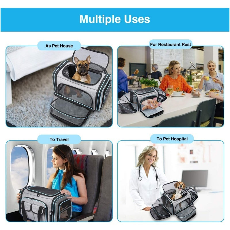 Large Soft-Sided Expandable Pet Travel Carrier with Fleece Pad