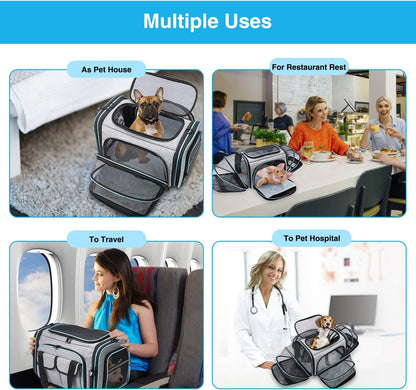 Large Soft-Sided Expandable Pet Travel Carrier with Fleece Pad