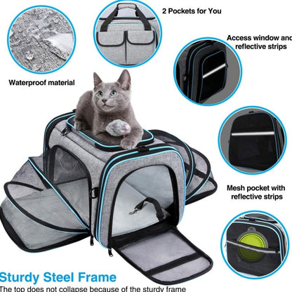 Large Soft-Sided Expandable Pet Travel Carrier with Fleece Pad