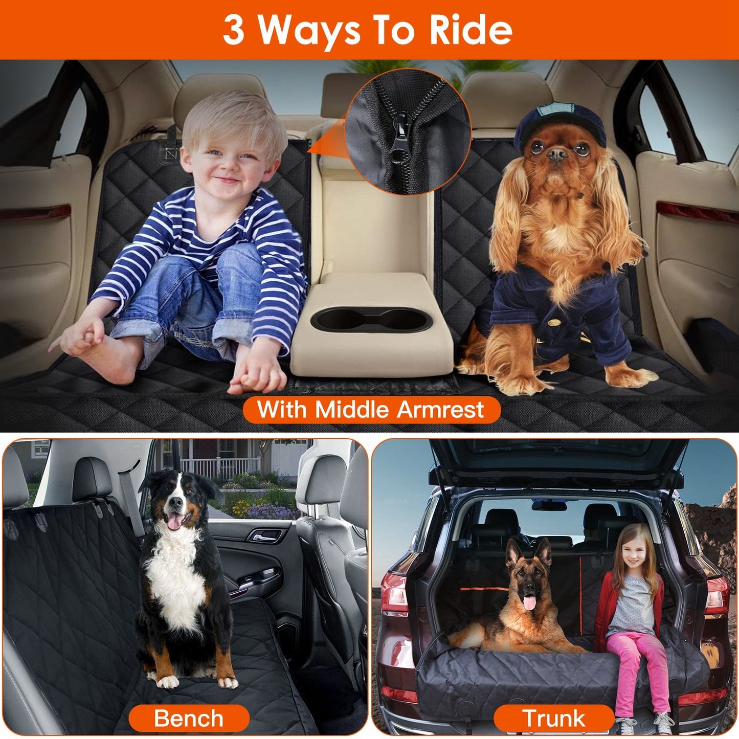 Waterproof Dog Car Seat Cover with Seat Belt