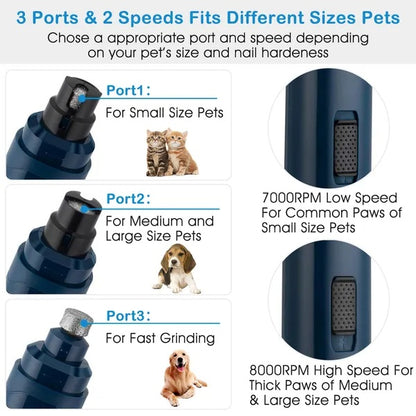 Premium Pet Nail Grinder – Rechargeable, Quiet & Adjustable 2-Speed Electric Trimmer for Dogs and Cats