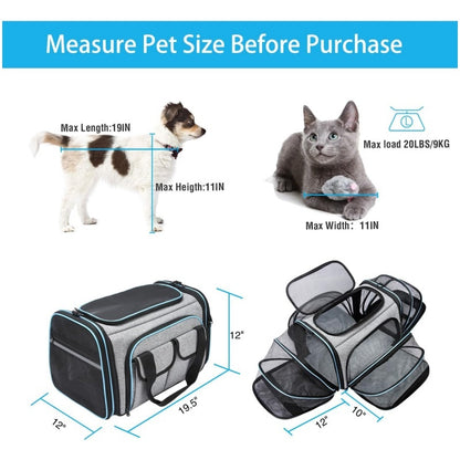 Large Soft-Sided Expandable Pet Travel Carrier with Fleece Pad